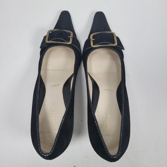 Amalfi Women's Black Suede Pointed Toe Kitten Heel Shoes US Size 10B - Picture 5 of 8